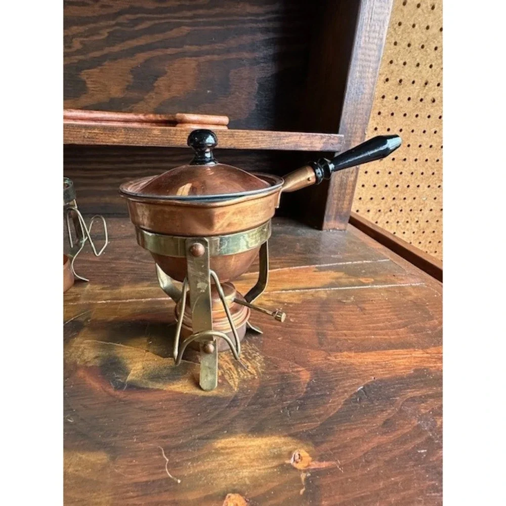 Vintage Copper‎ and Brass Butter Warmer Set with Stands and Lids - Set of 2